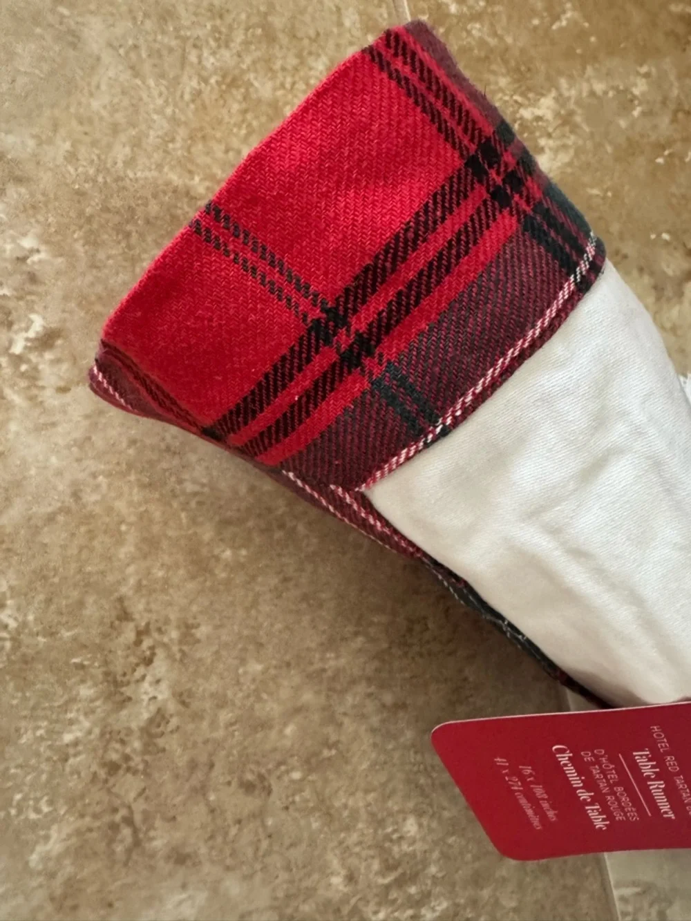 Williams Sonoma 108” Red Tartan Border Holiday Table Runner